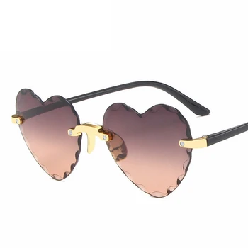 Gradient Nye Brand Designer Rammeløse Hjerte Solbriller Kvinder Mode Metal Uindfattede Gradient Linse solbriller Kvindelige Oculos UV400
