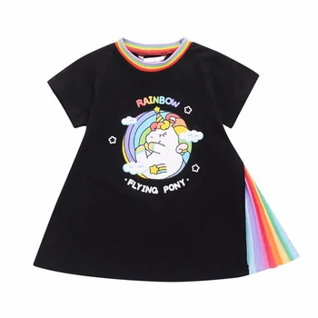 Sommeren 2020 Nye Baby, Kids-kortærmet Kjoler for Piger Tegnefilm Unicorn Rainbow Print Chiffon A-line Kjole