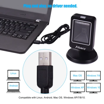 Aibecy MP6300Y 1D/2D/QR-Retningsuafhængig Barcode Scanner USB-Kablet Bar Code Læser CMOS-Scanner Håndfri Code Scanner til Detail