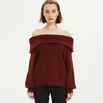 Fluffy Off Skulderen Sweater Kvinder Mode Strikkede Trøjer, Jumpere, Bordeaux, Grå Beige