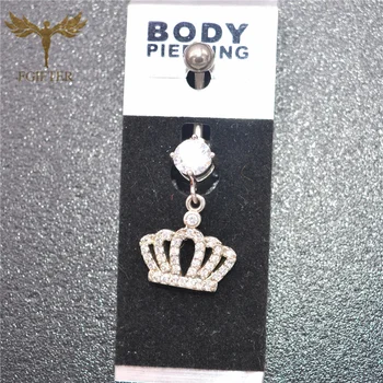 G23titan Sølvfarvet Krone Navle Ringe Crystal 14G Titanium Barbell Sexy Body piercing Smykker ombelic