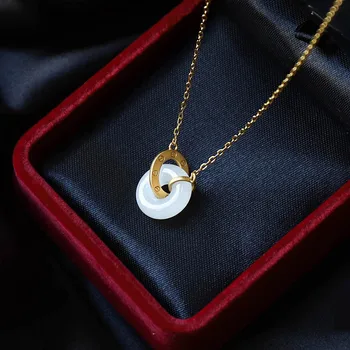 Naturlige Hvidt Hetian Jade Donuts Halskæde 925 Sølv Mode Smykker Kalcedon Amulet Gaver til Kvinder