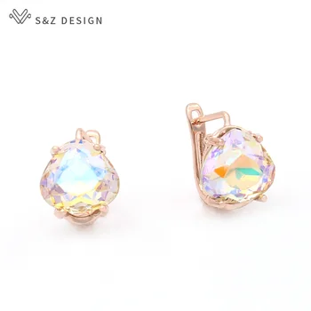 S&Z DESIGN Japansk Syd koreansk Mode Hjerte-formet Trekantede Crystal Heart Øreringe Til Kvinder 2020 Smykker 585 Guld