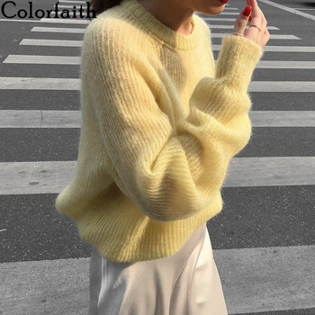 Colorfaith Nye 2020-Efterår og Vinter Kvinder Trøjer Trøjer Minimalistisk og Elegant Strikket koreanske Afslappet Oversize Dame Jumpere SW8024