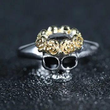 Guld Steg Blomst Kraniet Ringe Kvinder Mænd Punk Skelet Sølv Farve Engagement Finger Ring Europen Amerikanske Nyt Design