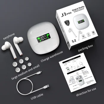 J3 Pro J5 TWS Trådløse Bluetooth-Hovedtelefoner 5.2 Hovedtelefoner Vandtætte Øretelefoner LED-Skærm HD-Stereo-Bas Mic for Xiaomi iPhone