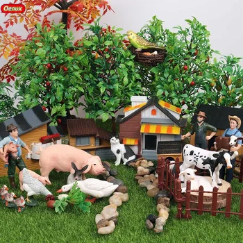 Oenux Zoo Farm House-Modellen Action Figurer, Landmand, Ko, Høne, And, Fjerkræ, Dyr, Sæt Figur Miniature Dejlige Pædagogiske Kids Legetøj