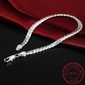 925 Sterling Sølv Mænd, Armbånd til Kvinder, Fine Smykker, 5 MM, 20 cm Slange Fladskærms Mandlige Kæde Armbånd Armbånd/pulsera Homme til Mænd
