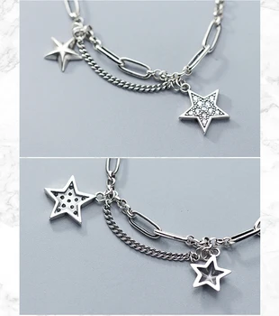 Enkel Vintage Star Pentagram Zircon Multilayer Kæde 925 Sterling Sølv Armbånd Til Kvinder Designer Lækre Smykker Engros