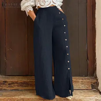 Kvindelige Streetwear Solid Bukser ZANZEA Mode Bred Ben Bukser, Casual Bomuld Bunden Oversize Dame Efteråret Maxi Bukser 5XL