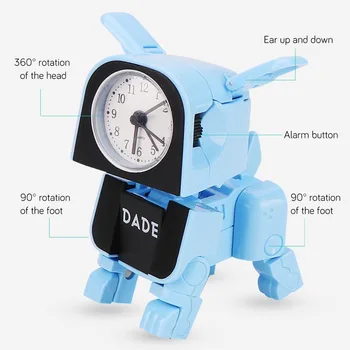 Søde Dreng Børn Vækkeur Tegnefilm Robot Hund, Bruser, Vækkeur Sjove Reversible Toy Soveværelse Vækning, Vækkeur Rejse Desktop Nål Ure