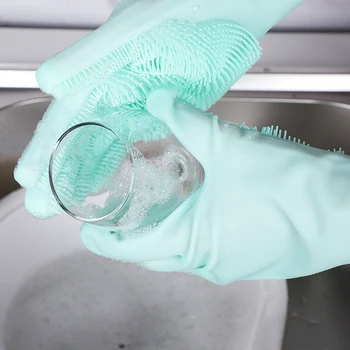 1Pair Tyk Opvask Rengøring Handsker Magic Silikone Gummi Skål Vaske Handske til Husholdnings-Skrubber-Køkken Rent Værktøj Krat