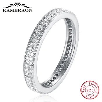 925 Sterling Sølv Ringe Dame Minimalisme Cirkulære Smykker Fuld Zirco Skinnende Rhinestones Fine Ringlet Mode Ring 2019