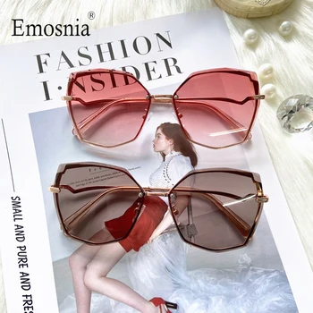 Ny Mode Uindfattede Solbriller Kvinder Pink Nuancer Vintage Brand Design Irregualr Rammeløse Rejser Stil UV400 Mænd Uden