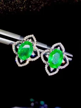 KJJEAXCMY boutique smykker 925 sterling sølv indlagt Naturlige Emerald Kvinders øreringe støtte påvisning smuk