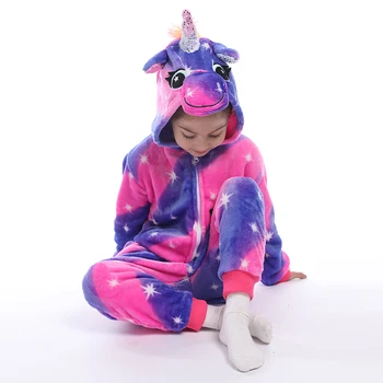 Børn Drenge Piger kigurumi Pyjamas Unicorn Dyr Panda Kanin Pyjamas Til Børn Flannel Nattøj Onesie Vinter Hætteklædte Samlede