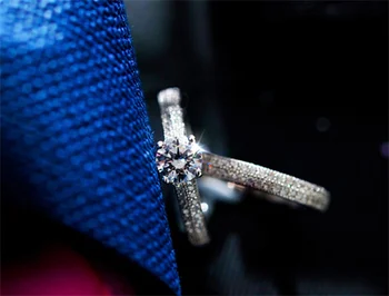 Alle Lavet af 925 Sterling Sølv Luksus Original vielsesringe Sæt til Brudeparret Kvinder AAA Zircon Engagement Julegave til Smykker