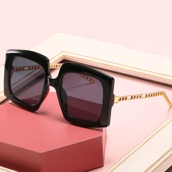 Unik Hule Kæde Ramme Cat Eye Solbriller Til Kvinder 2020 Ny Helt Sort Pink Solbriller Kvindelige Alloy Square Elegante Nuancer