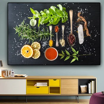 Grøntsager, Frugt, Kerner, Krydderier Køkken Lærred Et Maleri Cuadros Skandinaviske Plakater og Prints Væg Kunst Billedet Stue