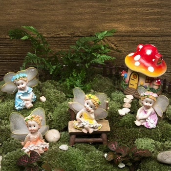 Fe Haven Ornament Dekorationer Blomst Engle Harpiks Håndværk Mini Haven Micro Landskaber dukke Bonsai Figur Miniaturer