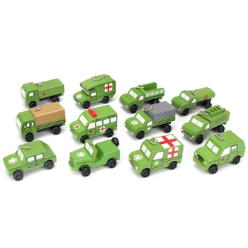 12pcs/set, Træ-Mini Fly/Teknik Køretøjer/Biler/Militære Køretøjer Transport Model Toy Børn Fødselsdagsgave