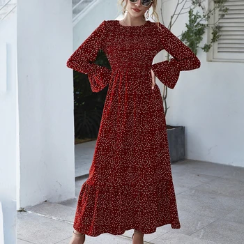 Efteråret vintage rød kjole vestidos tøj kvinder 2020 Trykt Langærmet Trykt Polka Dot elegante maxi A-Line Kjole for kvinder