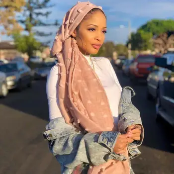 1 Pc, Pom Bomuld Tørklæde Hijab Almindelig Blød Bold, Sjaler Muslimske Tørklæder Tørklæde Solid Farve Wraps Turbaner Kvast Håndlavede Tørklæder