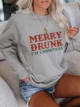 2020 Vinter-Efterår Kvinder Tøj Jul Brev Print-Toppe Oversize Sweatshirts Afslappet Langærmet O-Neck Pullover Top Tøj
