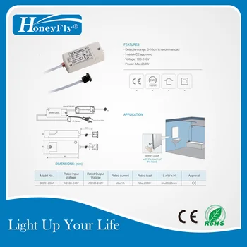 HoneyFly Patenteret IR-Sensor Switch 250W 100-240V (Max.70W For Lysdioder) Infrarød AI Sensor Switch Motion Sensor Auto On/off 5-10CM