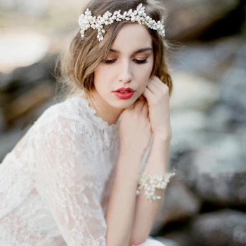 Elegant Tiara Hairwear Pearl Hovedbøjle Crystal Hair Smykker Bryllup Hår Tilbehør Romantiske Brude Hoved Kæde Hovedklæde