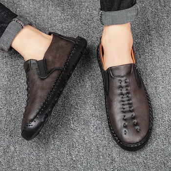 Mænds Læder Casual Sko Mode Loafers Slip på Læder Loafers Komfortable Sko Mokkasiner italienske Designer Mænd Sofe Sko