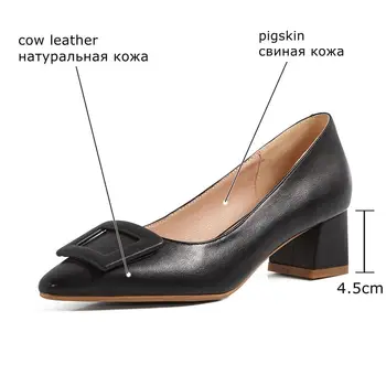 ALLBITEFO fuld ægte læder tykke hæle kontor damer sko høj kvalitet kvinder med høj hæl sko mærke til høje hæle kvinder hæle