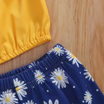 WOSHILAOCAI lille Barn, Børn Tøj, Baby Pige Sommer Outfits Kort Ærme Toppe, T-Shirt Blomster Trompet Flare Pants Sæt Tøj 2020