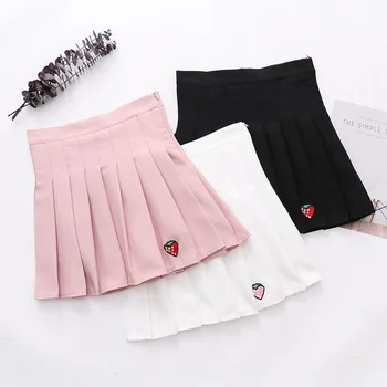 2018 Nye Spring høj talje bolden plisserede nederdele Harajuku Denim Nederdele solid a-linje sømand nederdel Plus Size Japansk skole uniform