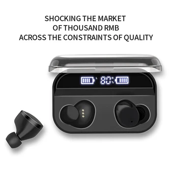 Tws Bluetooth-5.0 Øretelefoner Led Digitalt Display Auto-Link Wireless Headset Stereo Vandtæt In-Ear-Øretelefoner Med Mikrofon