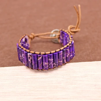 Naturlige Sten Chakra Armbånd Håndlavet Multi Color Tube Perler, Smykker, Læder Wrap Armbånd Par Armbånd Kreative Gaver