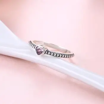 LEKANI 925 Sterling Sølv Vintage Ringe Til Kvinder Sød Pink Hjerte Cubic Zirconia Ring Kvindelige Romantisk Engagement Smykker