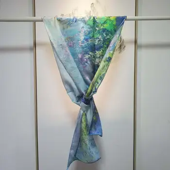 Ny Silke Tørklæde med Abstrakt Maleri Kunst Tørklæder Charmeuse Silke Wraps Tørklæder Kvinde Sjaler, Tørklæde 160cm