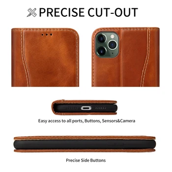Fierre Shann Luksus Ægte Læder Business Flip Phone Case For iPhone 12 mini-11 Pro XR XS Antal Kickstand Skiller Kortholderen