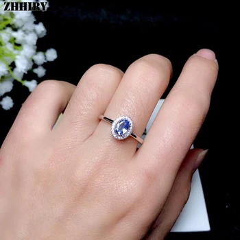 ZHHIRY Ægte, Naturlig Blå Tanzanit 925 Sterling Sølv Ring For Kvinder Blomst Ringe Ægte Ædle Fine Smykker
