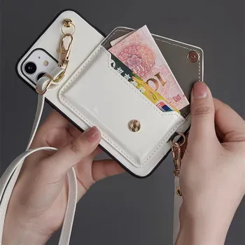 Wallet taske Til iPhone 12 mini-11 pro XS ANTAL XR X 7 8 6 6s plus dækning af luksus-kort rem læder skulder rem telefon taske capa
