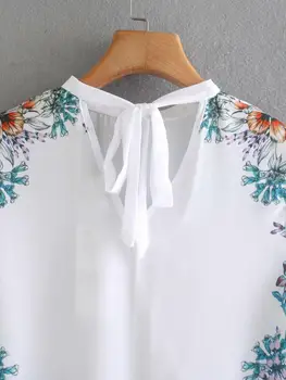 Zevity Nye kvinder mode blonder patchwork blomster print casual bluse med smock damer korte ærmer tilbage bow tie chic shirt, toppe LS7136