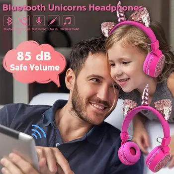 Børn Hovedtelefoner Enhjørninger Hovedtelefoner Trådløse Bluetooth Headset Stereo Musik Strækbar Tegnefilm Øretelefon til Voksen Dreng Pige Gaver