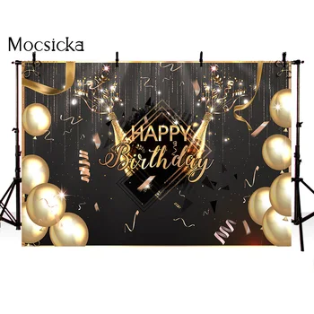 Tillykke med fødselsdagen guld glitter baggrund for fotografering balloner twinkle twinkle star party dekoration forsyninger foto baggrund