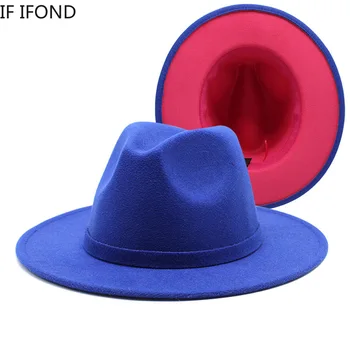 60cm Sort med Hvide Patchwork Uld Filt Fedora Hatte Kvinder Mænd Wide Brim Panama Trilby Jazz Cap Part Cowboy Gambler Hat