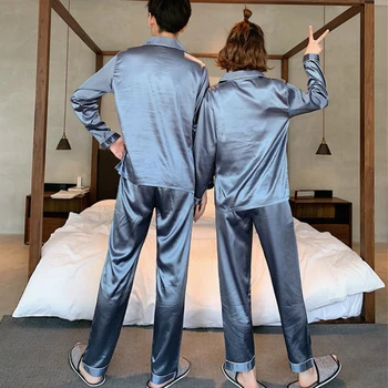 Pyjamas Sæt Par Lange Ærmer Turn-down Krave 4XL Solid Stilfulde Tynde Rayon Nattøj Dame Nattøj Slip koreansk Stil 2stk