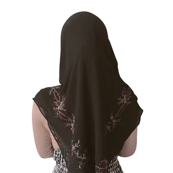 Muslimske Tørklæde Malaysiske Broderet Chiffon To Lag Chiffon Hijab Instant Sjal Wrap Hijab Eller Tørklæde 2019 Kvinder Mode