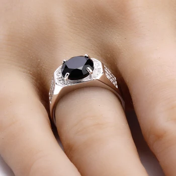 925 Sterling Sølv Mænd Ring med Geometriske Sort Stor CZ Sten-Enkle smykker med Klare CZ Fine Smykker Til Mænd