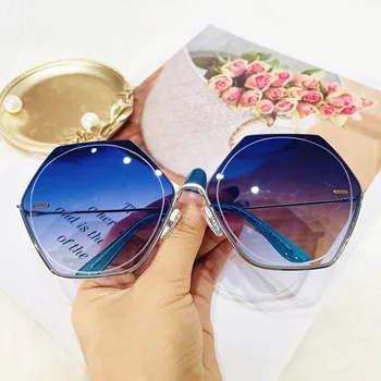 HBK Uindfattede Solbriller Kvinder 2021 Brand Design Gradient Vintage Luksus Blå solbriller Mænd Mode Sekskant Retro Briller UV400