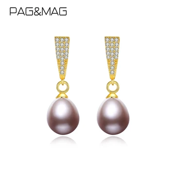 PAG&MAG Lilla Pink Hvid Naturlige Perler Drop Øreringe Til Kvinder 925 Sterling Sølv Perle Øreringe Erklæring Bryllup Smykker